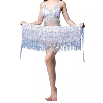 Sequin Fringe Halter Top & Hip Scarf