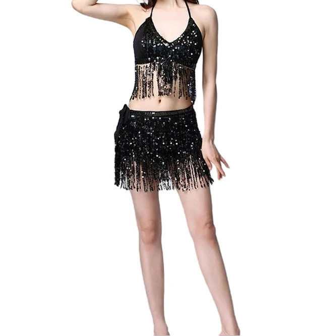 Sequin Fringe Halter Top & Hip Scarf