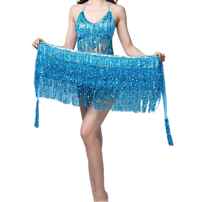 Sequin Fringe Halter Top & Hip Scarf