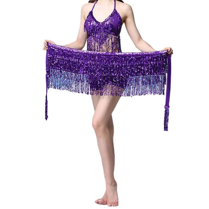 Sequin Fringe Halter Top & Hip Scarf