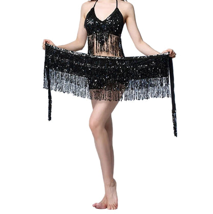 Sequin Fringe Halter Top & Hip Scarf