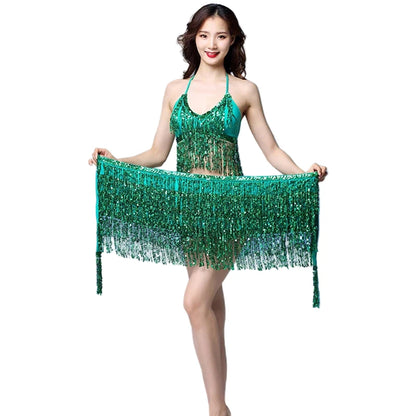 Sequin Fringe Halter Top & Hip Scarf