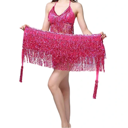 Sequin Fringe Halter Top & Hip Scarf