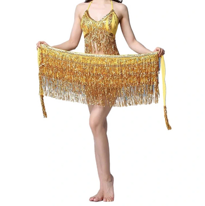 Sequin Fringe Halter Top & Hip Scarf