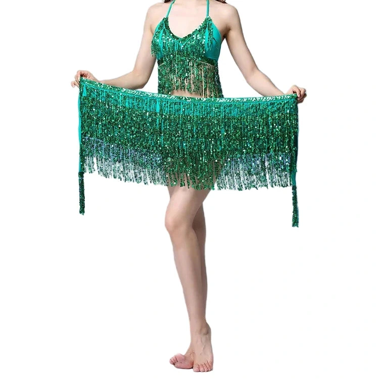 Sequin Fringe Halter Top & Hip Scarf