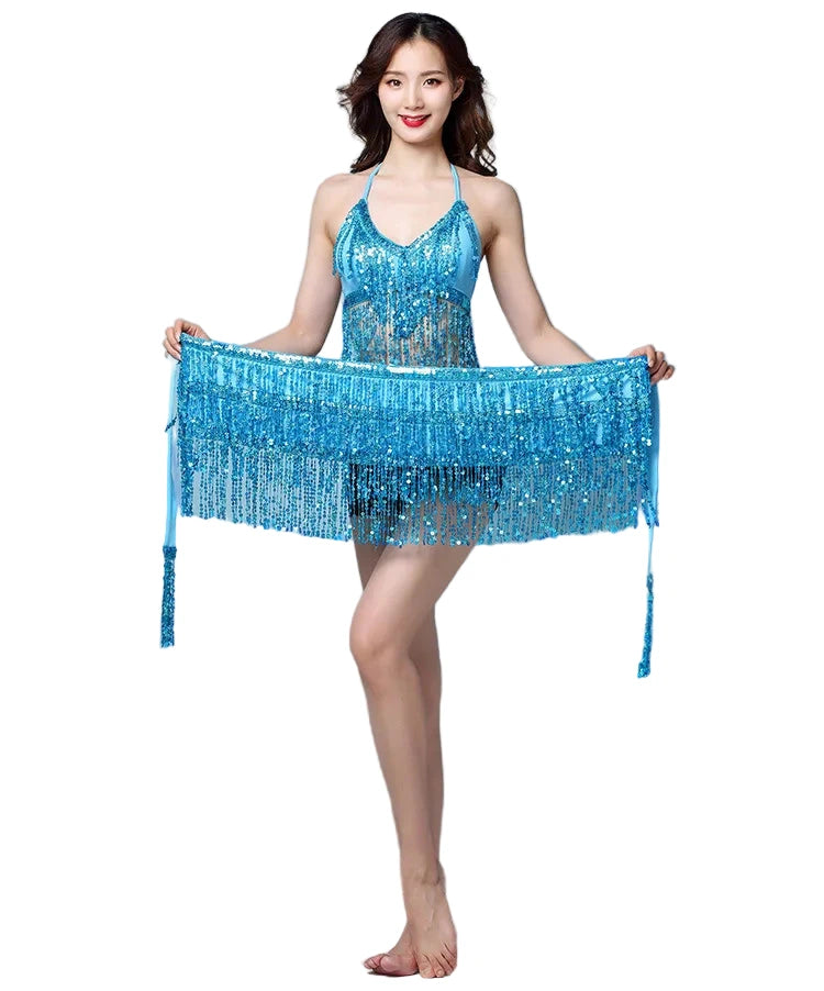 Sequin Fringe Halter Top & Hip Scarf