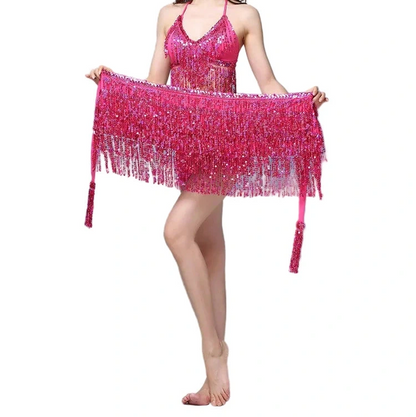 Sequin Fringe Halter Top & Hip Scarf